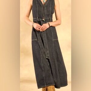 Size 10 P Sundance Black Denim Poppy Dress/Belted Waist/Stitched Seams 
-